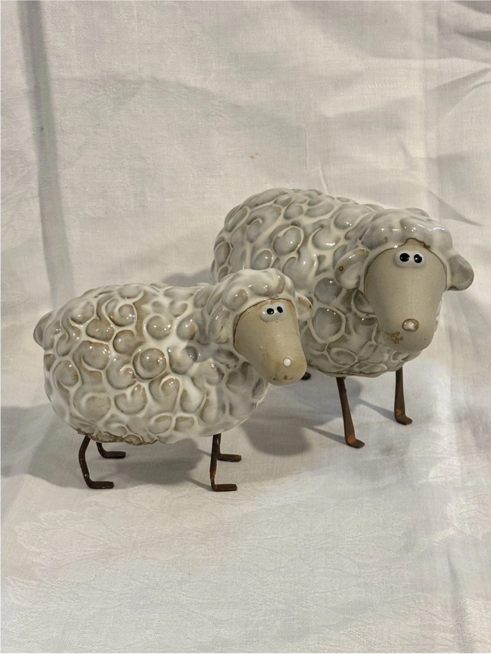 Vintage Silly Set of Ceramic Sheep On Metal Legs